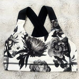 Lululemon black white floral bra allsport size 6